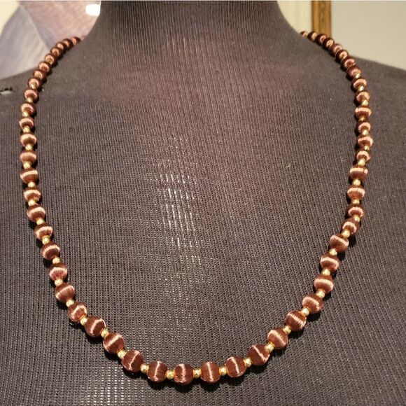 Brown Silk Bead & Gold Tone Necklace - Picture 1 of 2